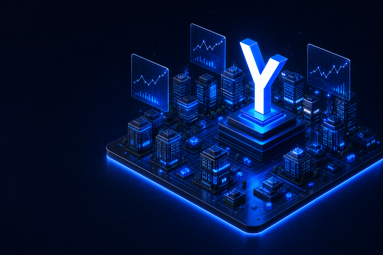 Isometric Yield Market city centered around the Yield Market symbol